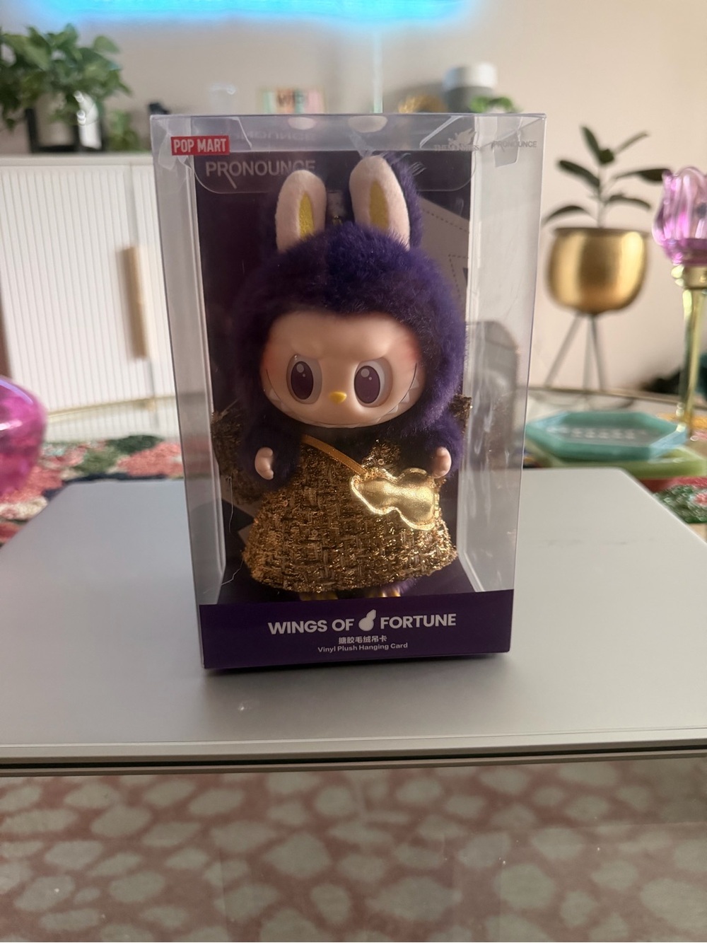 Labubu x Pronounce Wings of Fortune Plush Keychain - Purple & Gold